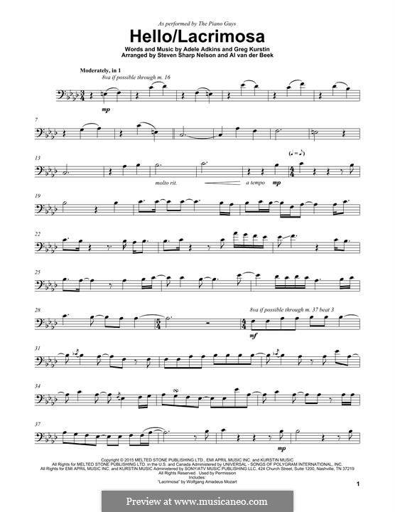 Hello / Lacrimosa (The Piano Guys): para violoncelo by Adele, Greg Kurstin