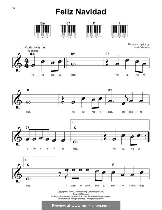 Feliz Navidad: For easy piano (melody line) by José Feliciano