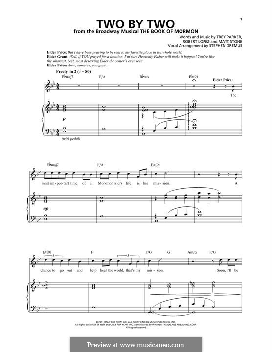 Two By Two (from The Book of Mormon): Para vocais e piano by Robert Lopez, Trey Parker, Matt Stone