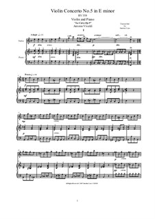 La Cetra (The Lyre). Twelve Violin Concertos, Op.9: No.5 Concerto in A Minor, for violin and piano, RV 358 by Antonio Vivaldi