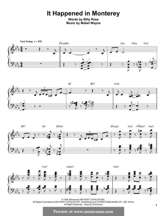 It Happened in Monterey (Frank Sinatra): Para Piano by Mabel Wayne