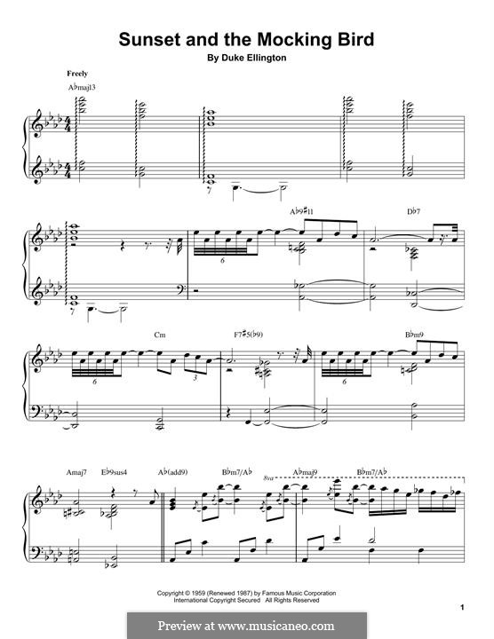 Sunset and the Mocking Bird (Tommy Flanagan): Para Piano by Duke Ellington