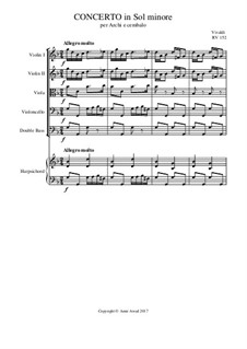 Concerto for Strings in G Minor, RV 152: Score and parts by Antonio Vivaldi