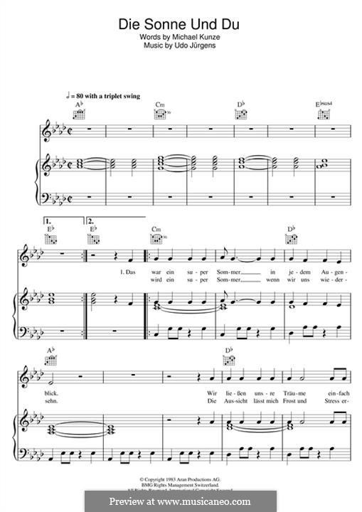 Die Sonne Und Du: Para vocais e piano (ou Guitarra) by Udo Jürgens