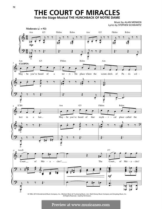 The Court of Miracles: Para vocais e piano by Alan Menken