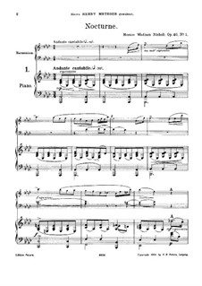 Six Short Melodic Pieces for Harmonium and Piano, Op.40: No.1 Nocturne – score by Horace Wadham Nicholl