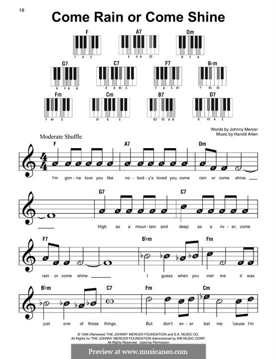 Come Rain or Come Shine: Para Piano by Harold Arlen