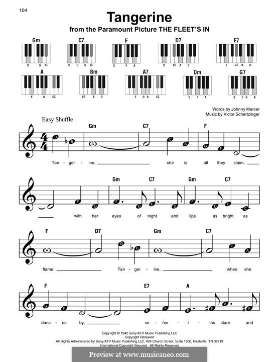 Tangerine: Para Piano by Victor Schertzinger