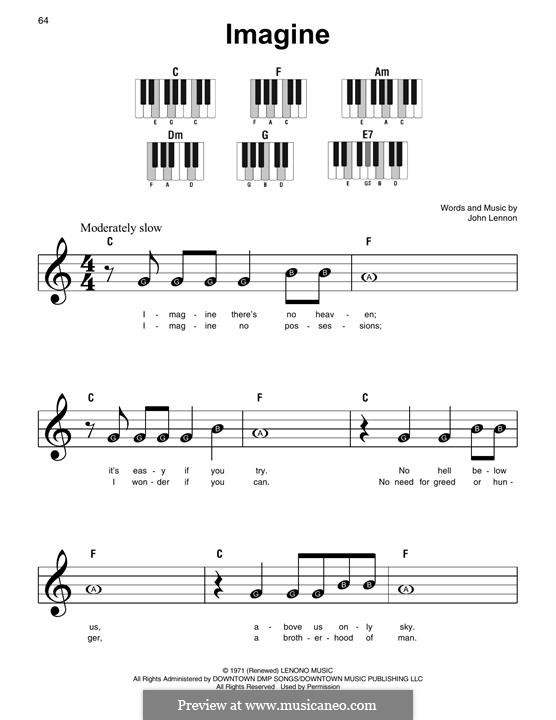 Piano version: Easy notes by John Lennon