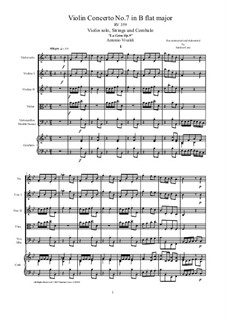 La Cetra (The Lyre). Twelve Violin Concertos, Op.9: No.7 Concerto in B Major – score and all parts, RV 359 by Antonio Vivaldi