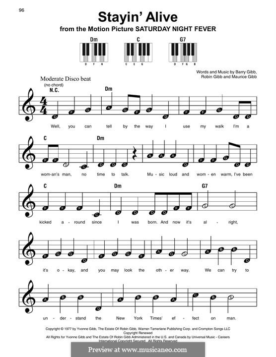 Stayin' Alive (The Bee Gees): Facil para o piano by Barry Gibb, Maurice Gibb, Robin Gibb