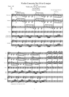 La Cetra (The Lyre). Twelve Violin Concertos, Op.9: No.10 Concerto in G Major – score and all parts, RV 300 by Antonio Vivaldi