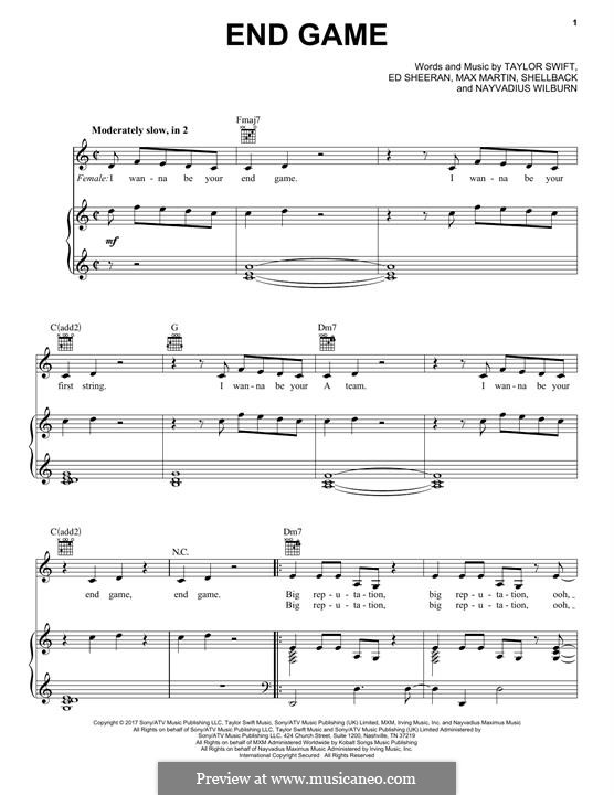 End Game (feat. Ed Sheeran and Future): Para vocais e piano (ou Guitarra) by Ed Sheeran, Shellback, Max Martin, Taylor Swift, Nayvadius Wilburn