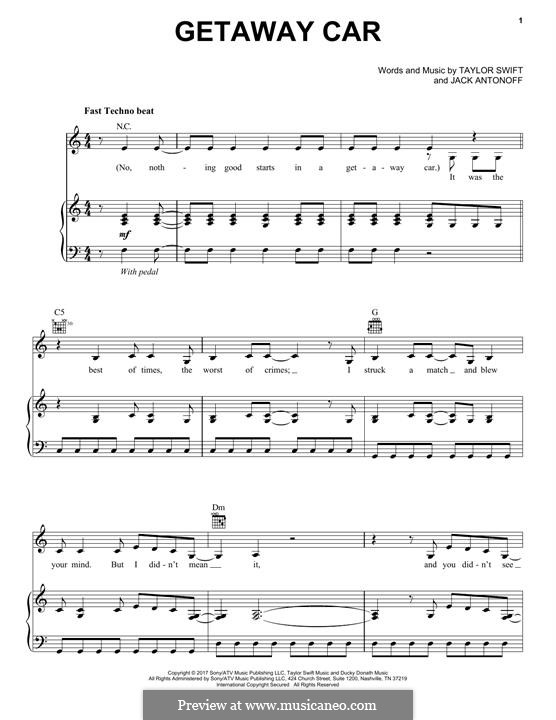Getaway Car: Para vocais e piano (ou Guitarra) by Taylor Swift, Jack Antonoff