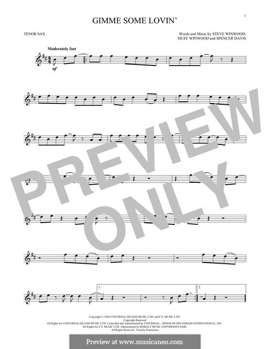 Gimme Some Lovin' (The Spencer Davis Group): para saxofone tenor by Muff Winwood, Spencer Davis, Steve Winwood