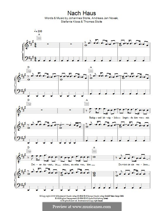 Nach Haus (Silbermond): Para vocais e piano (ou Guitarra) by Johannes Stolle, Thomas Stolle, Andreas Jan Nowak, Stefanie Kloss