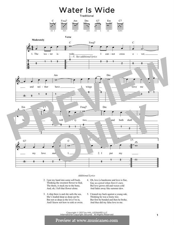 The Water is Wide (O Waly, Waly), Printable scores: Para Guitarra by folklore