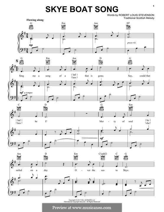 Skye Boat Song: Para vocais e piano (ou Guitarra) by folklore