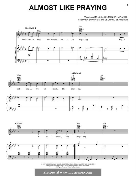Almost Like Praying (feat. Artists for Puerto Rico): Para vocais e piano (ou Guitarra) by Leonard Bernstein, Lin-Manuel Miranda, Stephen Sondheim
