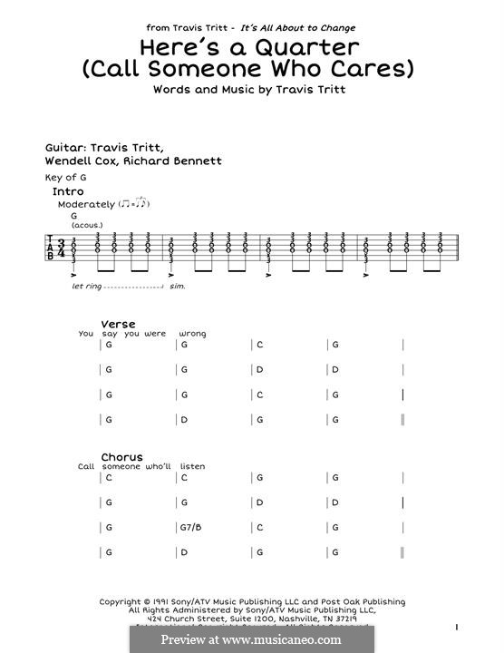 Here's a Quarter (Call Someone Who Cares): Para Guitarra by Travis Tritt