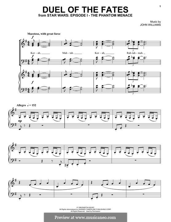 Duel of the Fates (from Star Wars: The Phantom Menace): Para coro misto e piano by John Williams