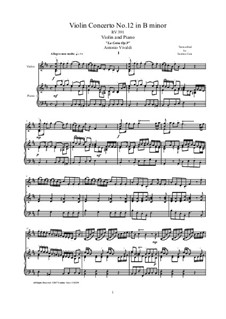 La Cetra (The Lyre). Twelve Violin Concertos, Op.9: No.12 Concerto in B minor, for violin and piano, RV 391 by Antonio Vivaldi