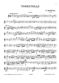 Tarantella for Violin, Cello and Piano Four Hands, Op.16: parte do violino by Edouard Destenay