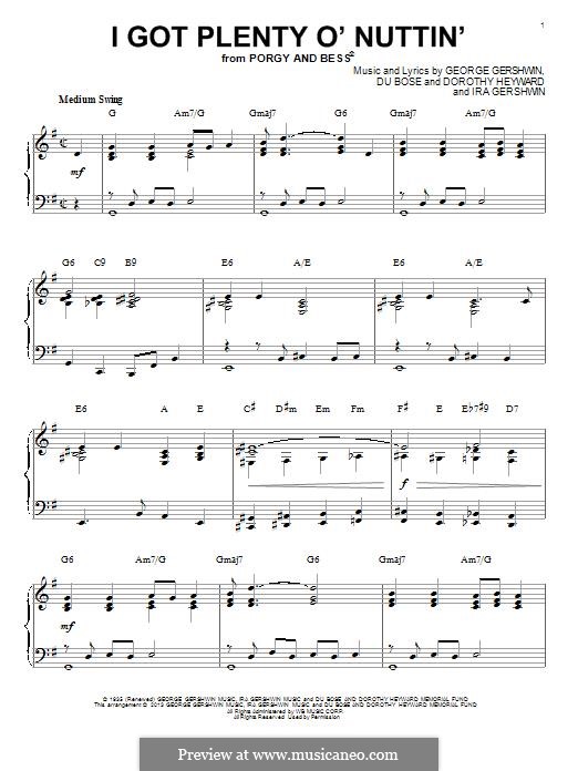 I Got Plenty O' Nuttin': Para Piano by George Gershwin