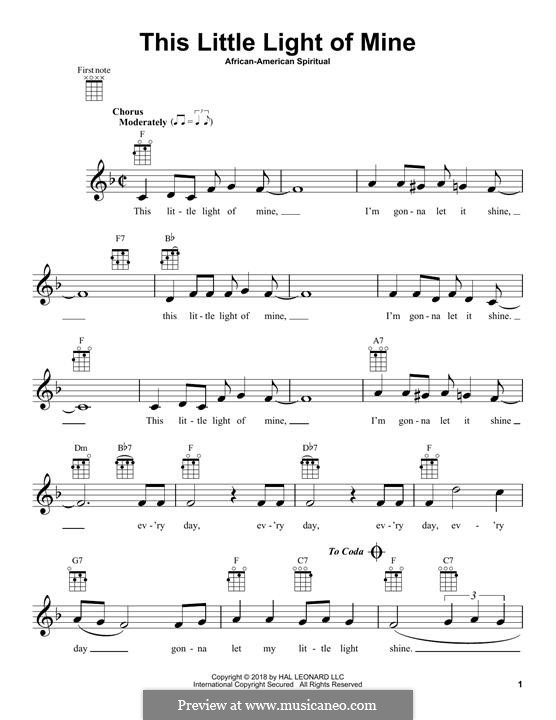 This Little Light of Mine (Printable scores): para ukulele by folklore