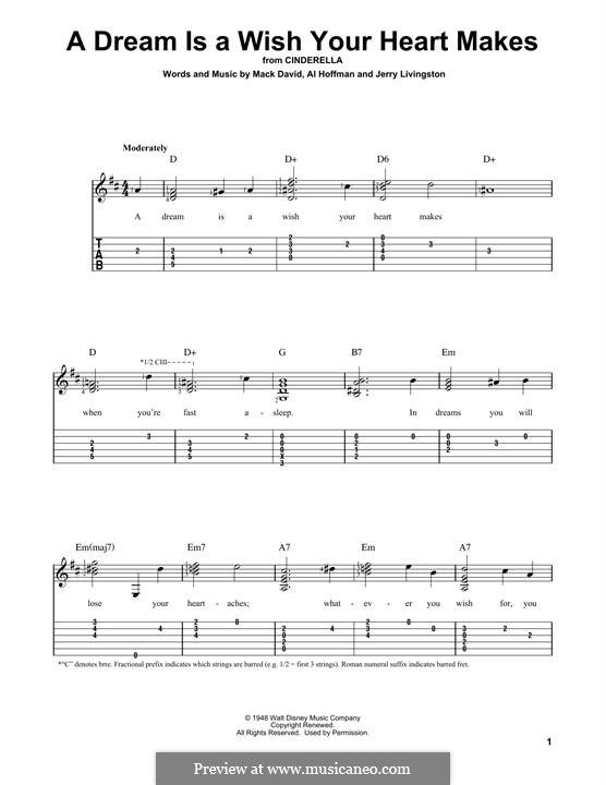 A Dream Is a Wish Your Heart Makes (from Disney's Cinderella): Para Guitarra by Al Hoffman, Jerry Livingston, Mack David