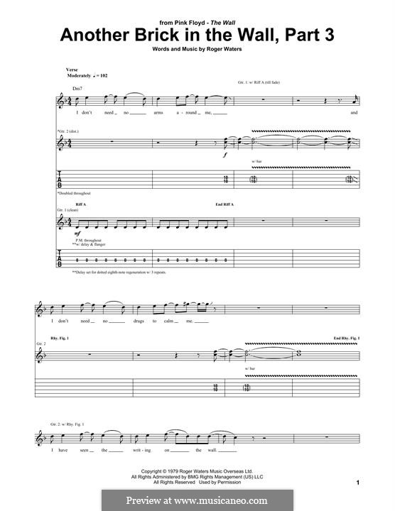 Another Brick in the Wall: Part III, for guitar with tab by Roger Waters