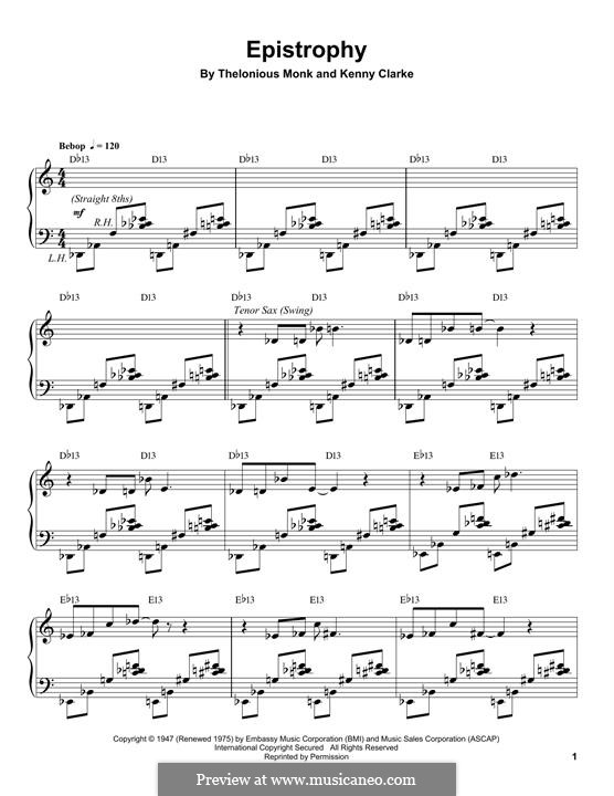 Epistrophy (Thelonious Monk): Para Piano by Kenny Clarke