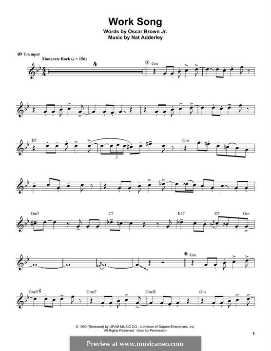 Work Song: For trumpet (Herb Alpert) by Nat Adderley Jr.