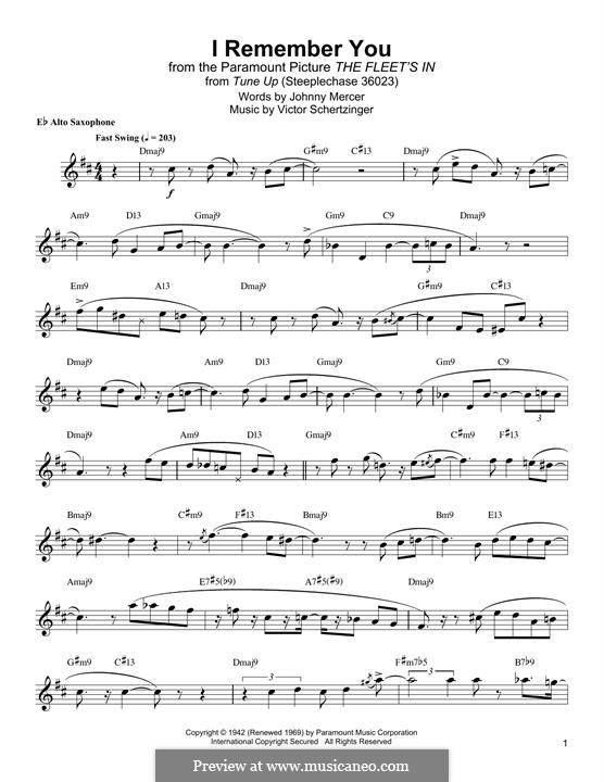 I Remember You (Diana Krall): para Saxofone Alto by Victor Schertzinger