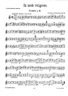 In Modo Religioso. Quartet for Brass Instruments, Op.38: parte trompeta by Alexander Glazunov