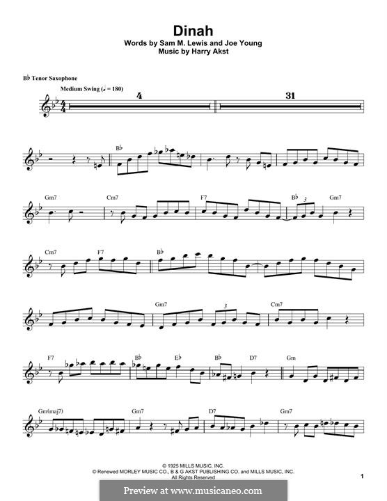 Dinah (Bing Crosby): para saxofone tenor by Harry Akst