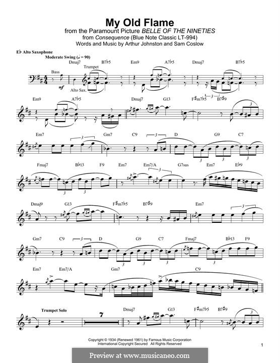 My Old Flame: para Saxofone Alto by Sam Coslow, Arthur Johnston