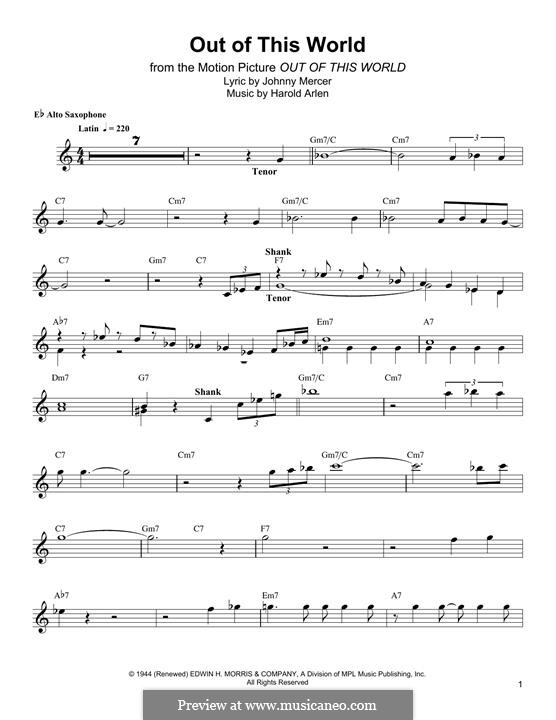 Out of This World: para Saxofone Alto by Harold Arlen