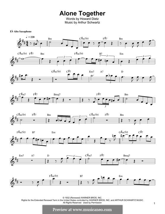 Alone Together (Peggy Lee): para Saxofone Alto by Arthur Schwartz