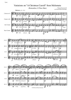 Remember, O Thou Man: Variations, for clarinet quartet (E flat, B flat, Alto and Bass) by Thomas Ravenscroft