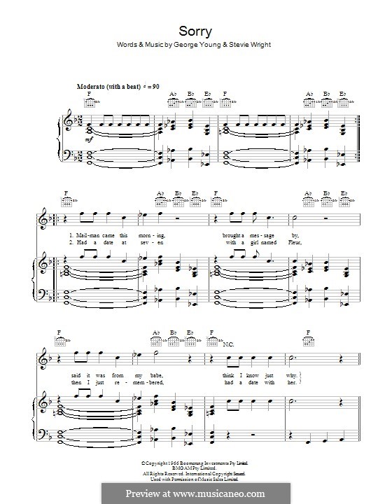 Sorry (The Easybeats): Para vocais e piano (ou Guitarra) by George Young, Steve Wright