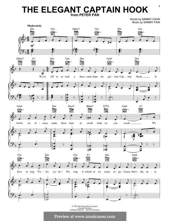 The Elegant Captain Hook: Para vocais e piano (ou Guitarra) by Sammy Fain