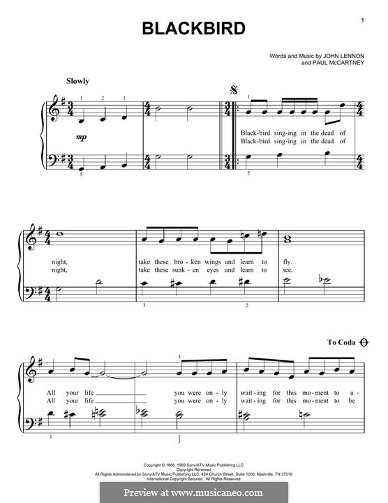 Blackbird (The Beatles): Para Piano by John Lennon, Paul McCartney