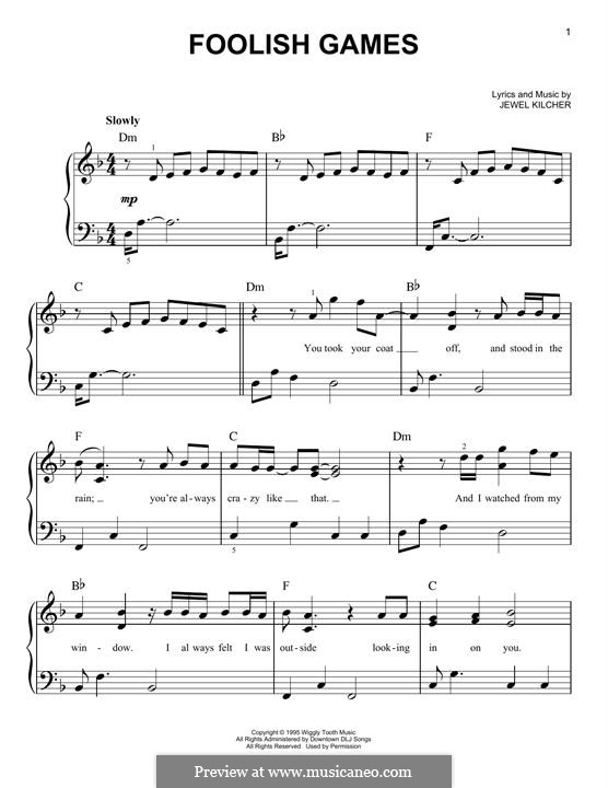 Foolish Games (Jewel): Para Piano by Jewel Kilcher