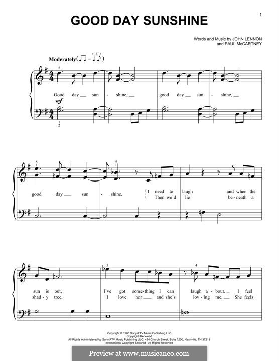 Good Day Sunshine (The Beatles): Para Piano by John Lennon, Paul McCartney