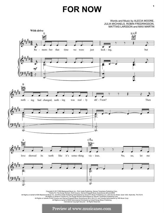 For Now (Pink): Para vocais e piano (ou Guitarra) by Alecia Moore, Julia Michaels, Mattias Larsson, Robin Fredriksson