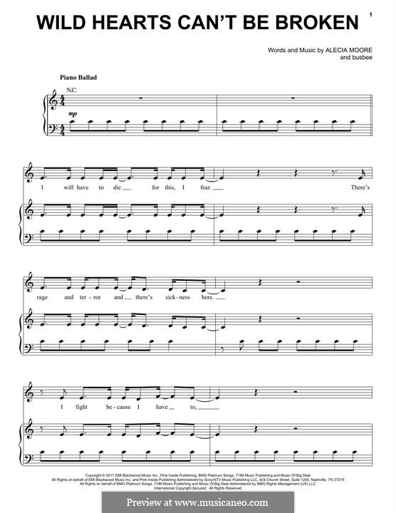 Wild Hearts Can't Be Broken (Pink): Para vocais e piano (ou Guitarra) by Busbee, Alecia Moore