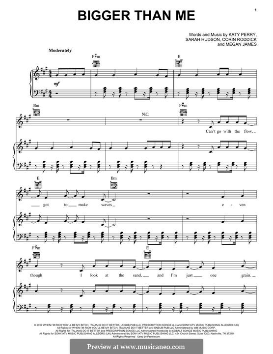 Bigger Than Me: Para vocais e piano (ou Guitarra) by Katy Perry, Sarah Hudson, Corin Roddick, Megan James