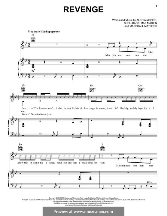 Revenge (feat. Eminem): Para vocais e piano (ou Guitarra) by Shellback, Alecia Moore, Marshall Mathers, Max Martin