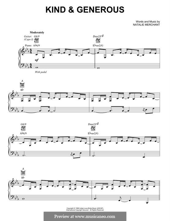 Kind & Generous: Para vocais e piano (ou Guitarra) by Natalie Merchant
